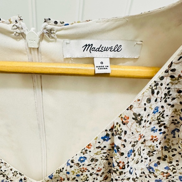 Madewell Floral Ruffle Neck Lined Short Sleeve Mini Dress Size 0 - Picture 10 of 10